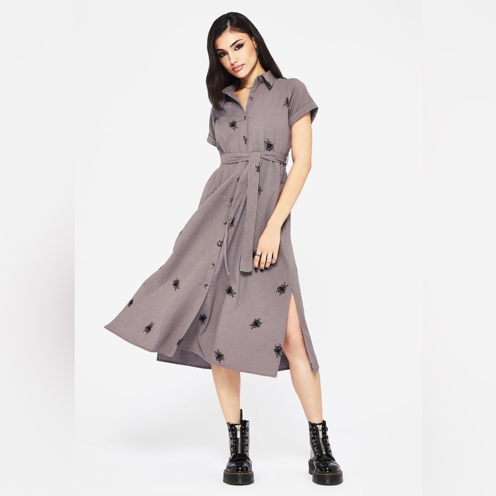 Stag Beetle Embroidered Midi Shirt Dress Sz 8 – Nature-Goth, Shirt Dress